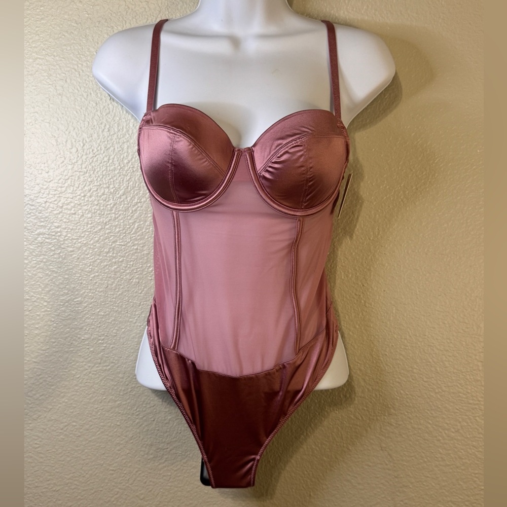 Auden Mauve Satin & Mesh Bodysuit NWT Strappy XS–XXL - Picture 2 of 6